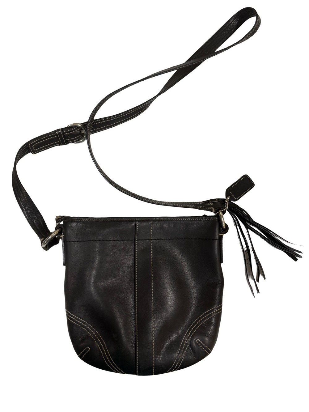 Coach Black Leather Crossbody with Tassel Charm